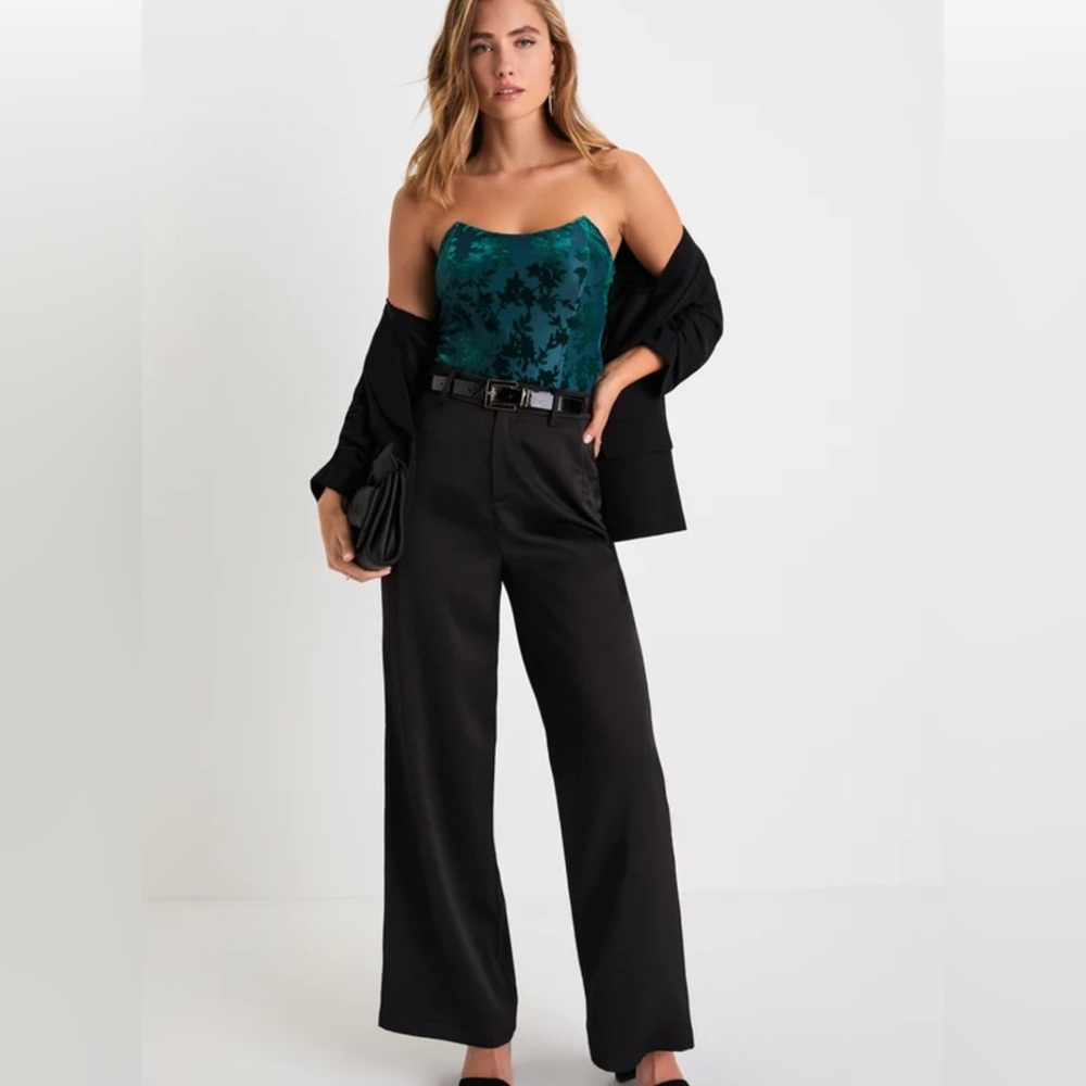 Lulus Iconic Beauty Emerald Green Velvet Floral Strapless Bodysuit - Picture 2 of 10